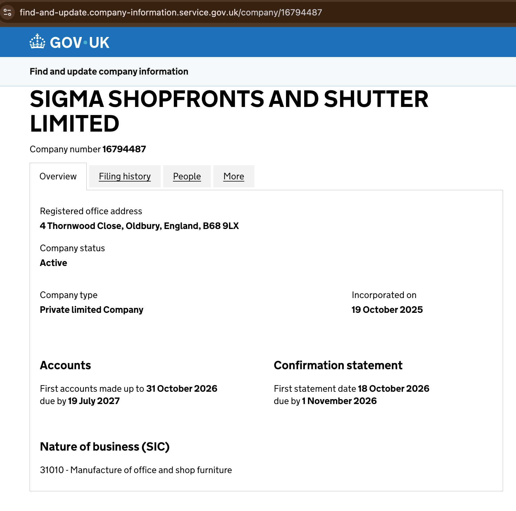 Sigma Shopfronts and Shutter Limited — Companies House registration certificate